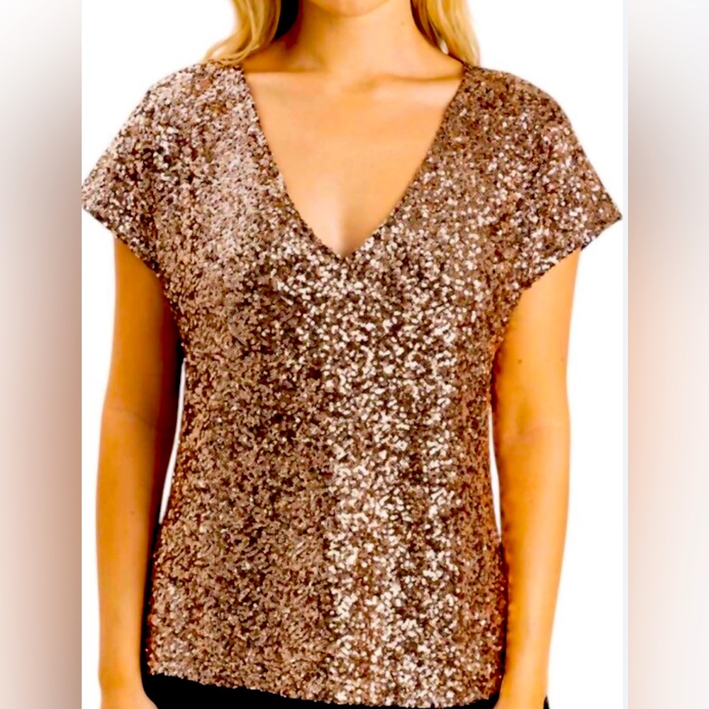 S’Edge Sequin V-Neck Top - Gold